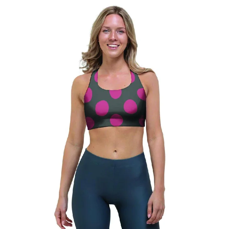 Black And Maroon Polka Dot Sports Bra Cozy Wire-Free Bra