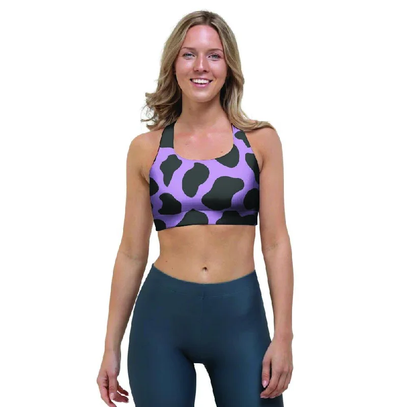 Black And Purple Cow Print Sports Bra Ultra-Light Bra