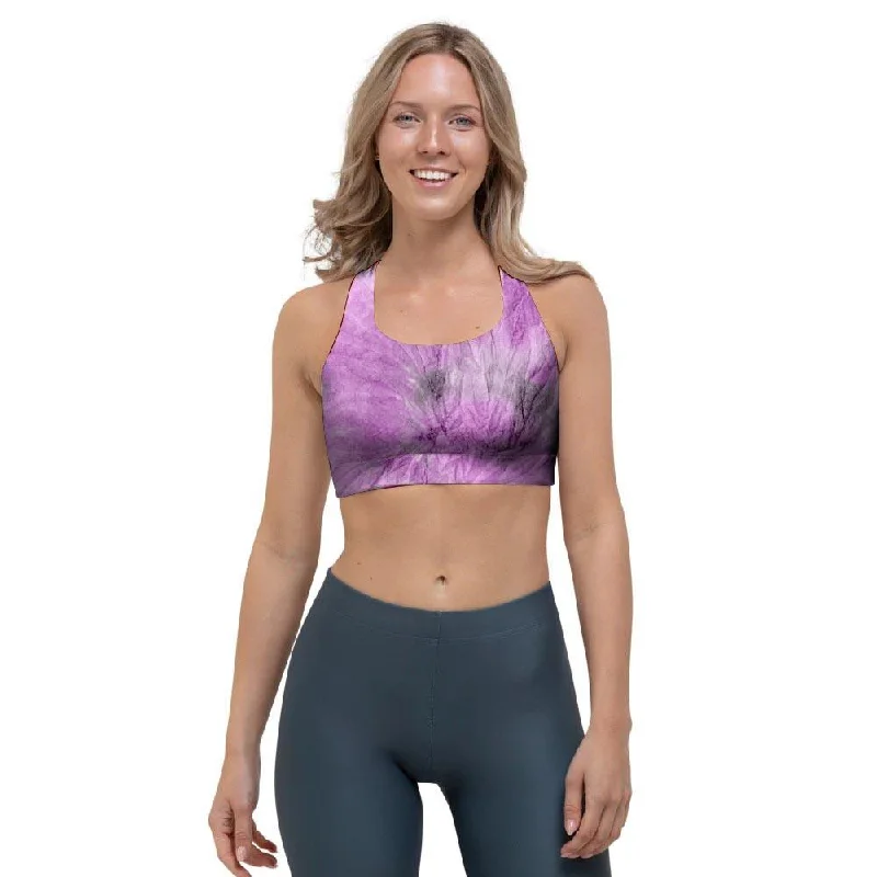 Black And Purple Tie Dye Sports Bra Soft Mesh Bralette