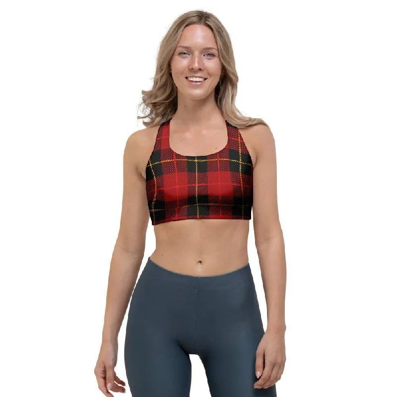 Black And Red Plaid Tartan Sports Bra Elegant Lace Lingerie