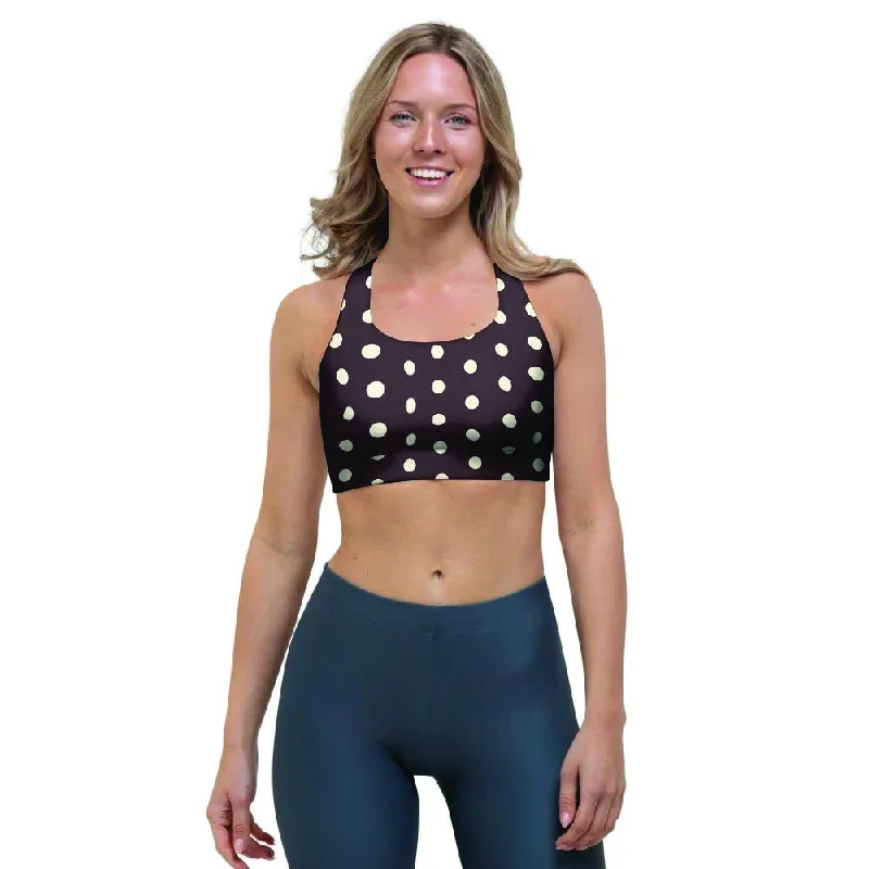 Black And White Tiniy Polka Dot Sports Bra Adjustable Fit Bra