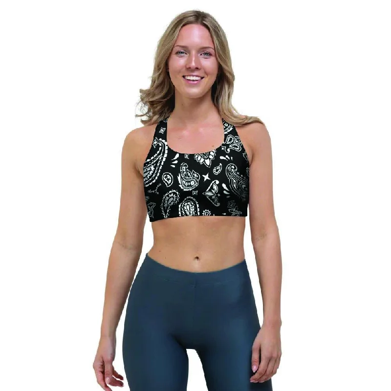 Black Bandana Sports Bra Push-Up Bra Set