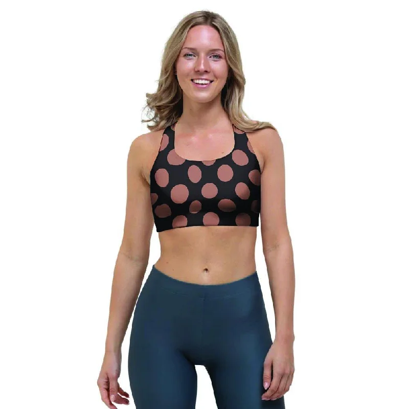 Black Brown Polka Dot Sports Bra High-Cut Bra Design