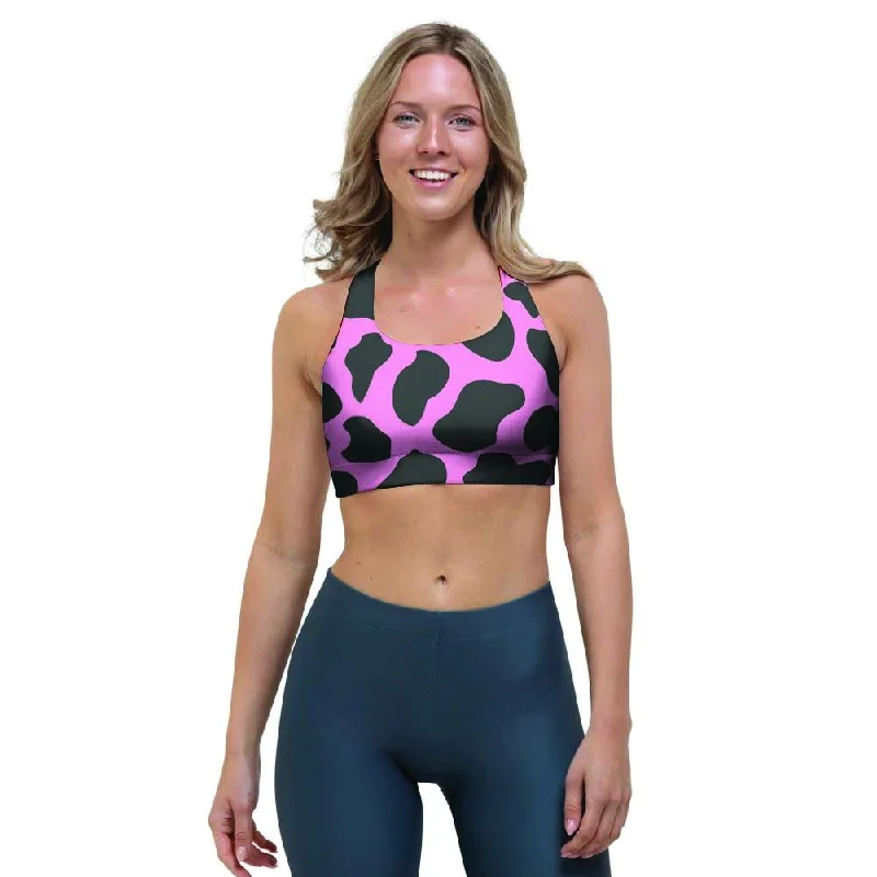 Black Pink Cow Print Sports Bra Soft Strapless Bra