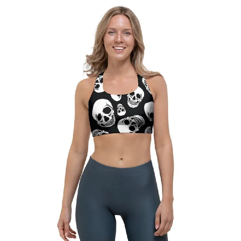 Black Skull Sports Bra Comfortable Fit Bralette