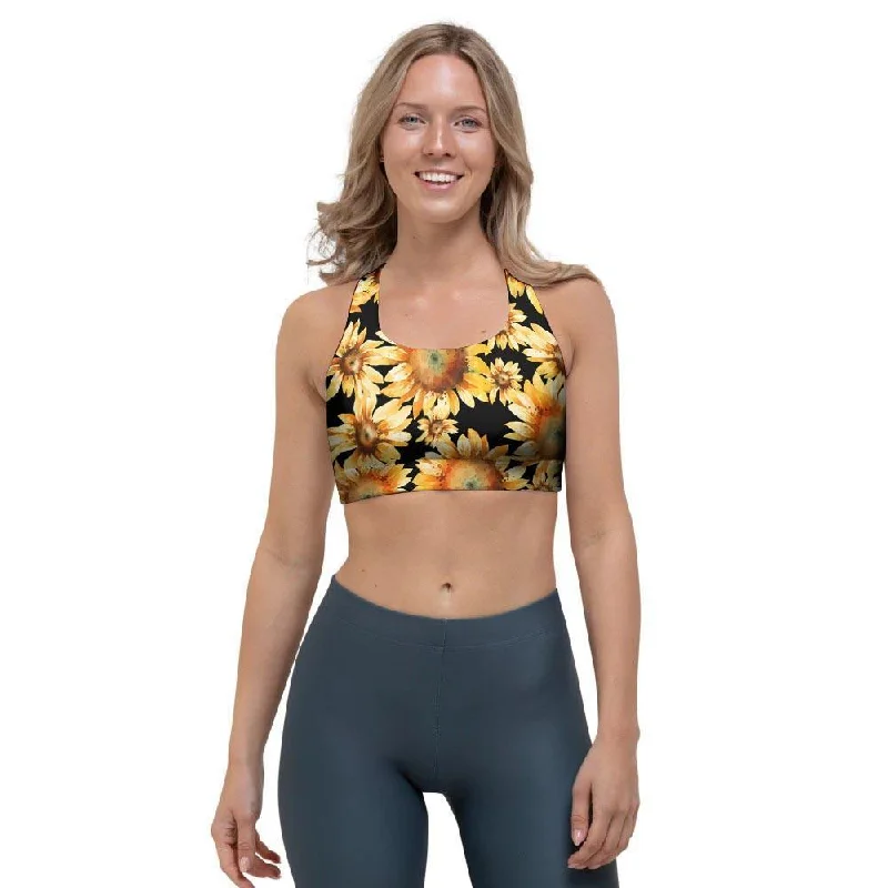 Black Sunflower Sports Bra Versatile Bralette Set