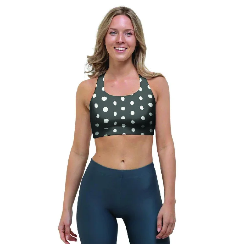 Black Tiny Polka Dot Sports Bra Adjustable Comfort Bra