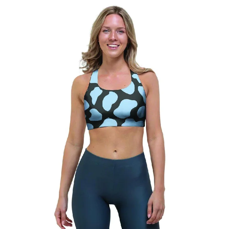 Blue And Black Cow Print Sports Bra Soft Cup Bralette