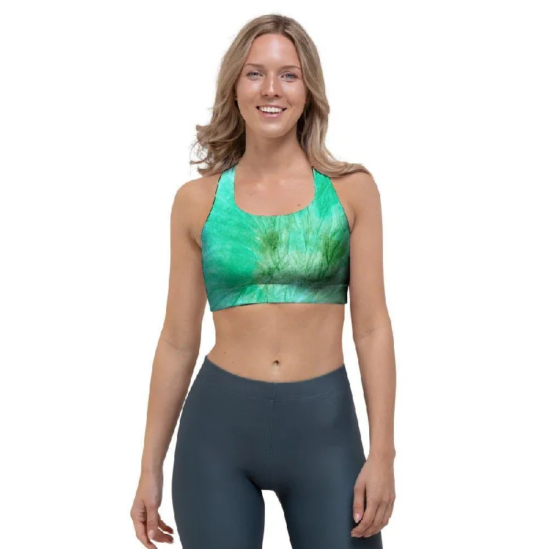 Blue And Green Tie Dye Sports Bra Light Padded Bra