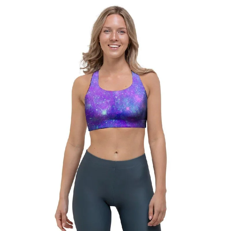 Blue And Pink Galaxy Space Sports Bra Soft Lace Bra