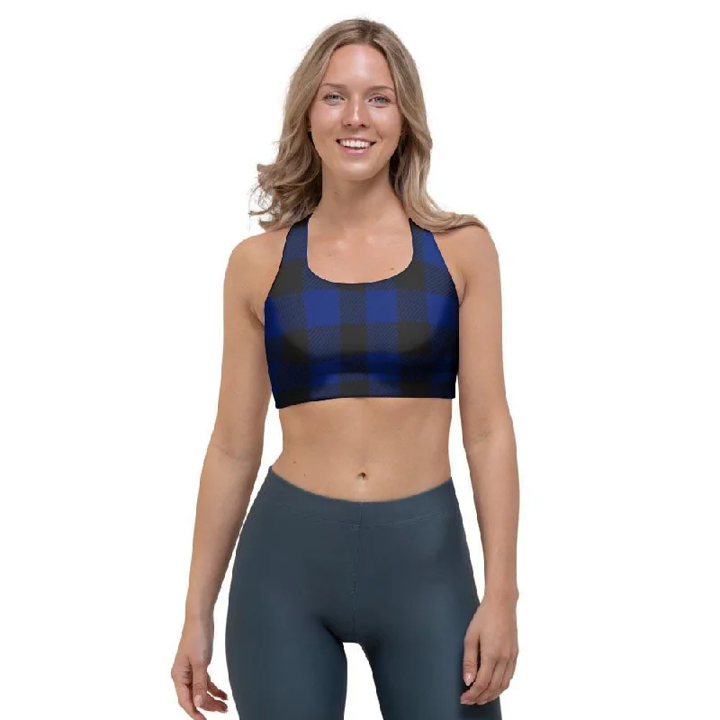 Blue Buffalo Plaid Sports Bra Active Wear Bra