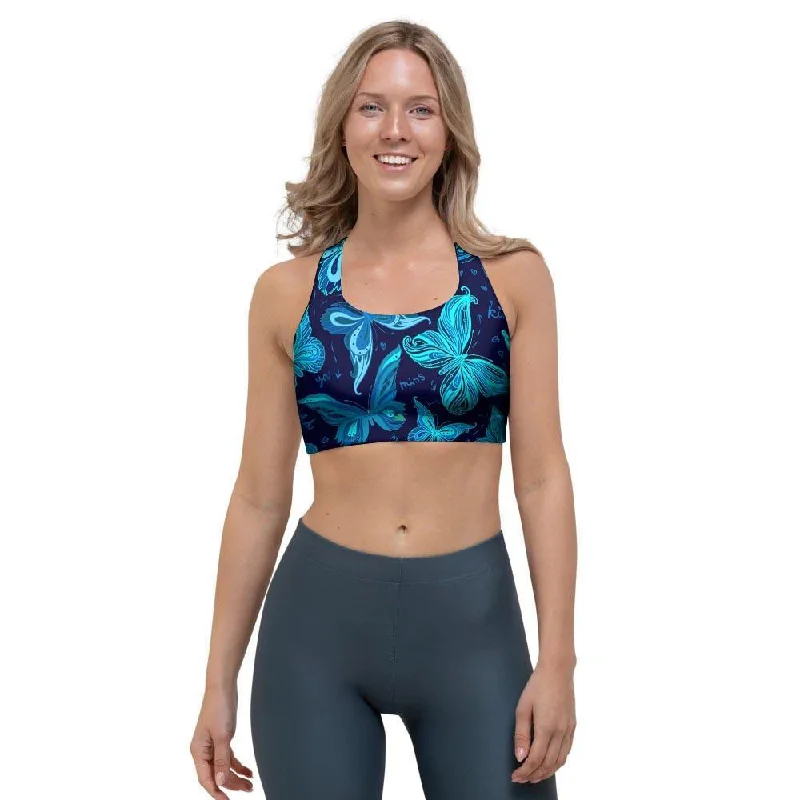 Blue Butterfly Print Sports Bra Seamless Bra Design