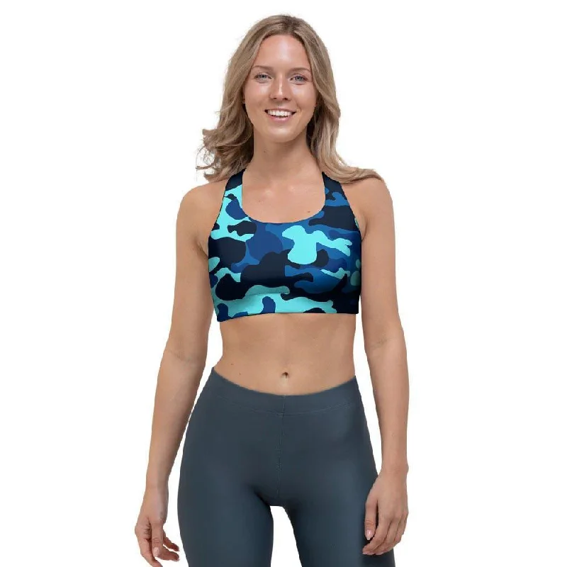 Blue Camoflage Print Sports Bra Chic Lace Underwear