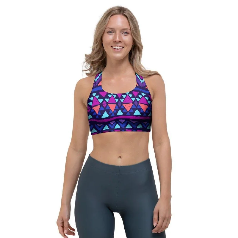 Blue Neon Color Indian Aztec Sports Bra Stylish Lace Bralette