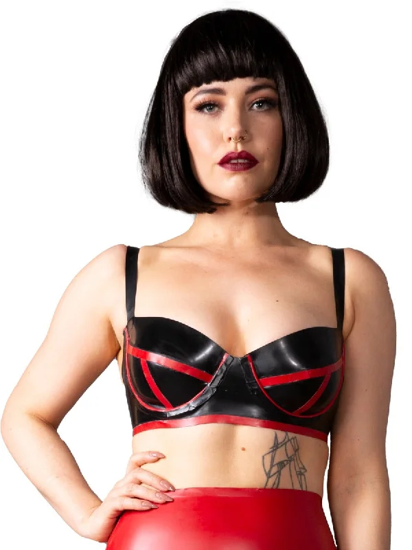 Bordello Latex Bra in Black & Red Seamless Bra Design