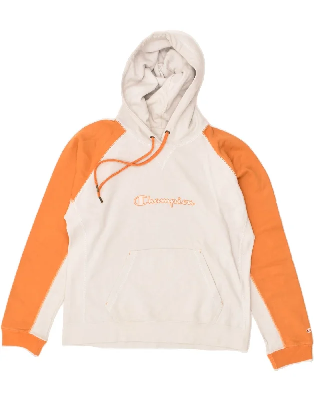 CHAMPION Womens Graphic Hoodie Jumper UK 14 Medium Orange Colourblock Graphic Hoodie Design Print