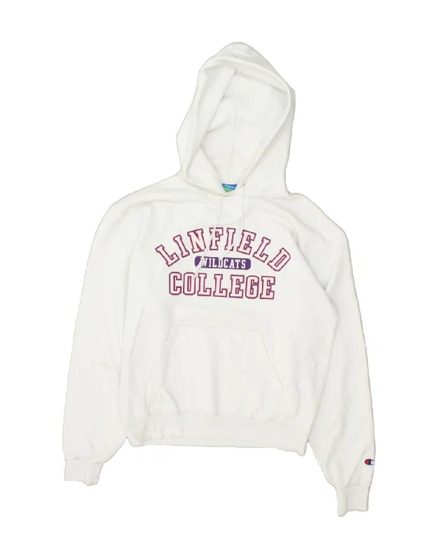 CHAMPION Womens Lingfiefd College Graphic Hoodie Jumper UK 10 Small White Hoodie with Hem Fringe Bohemian Relaxed