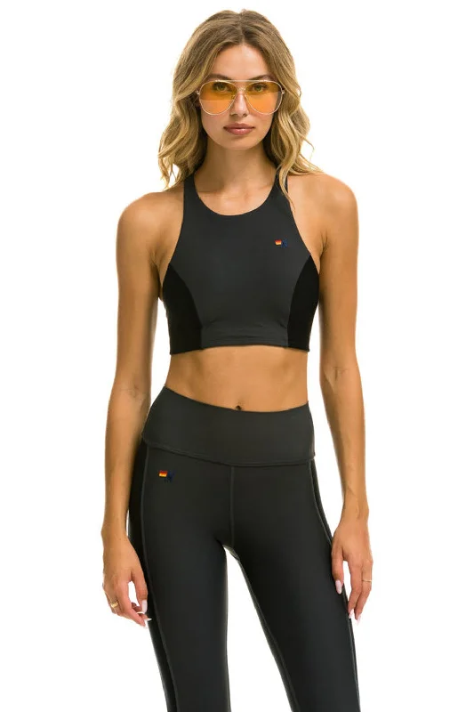 COLOR BLOCK RACER SPORTS BRA - TITANIUM Elegant Silk Bra