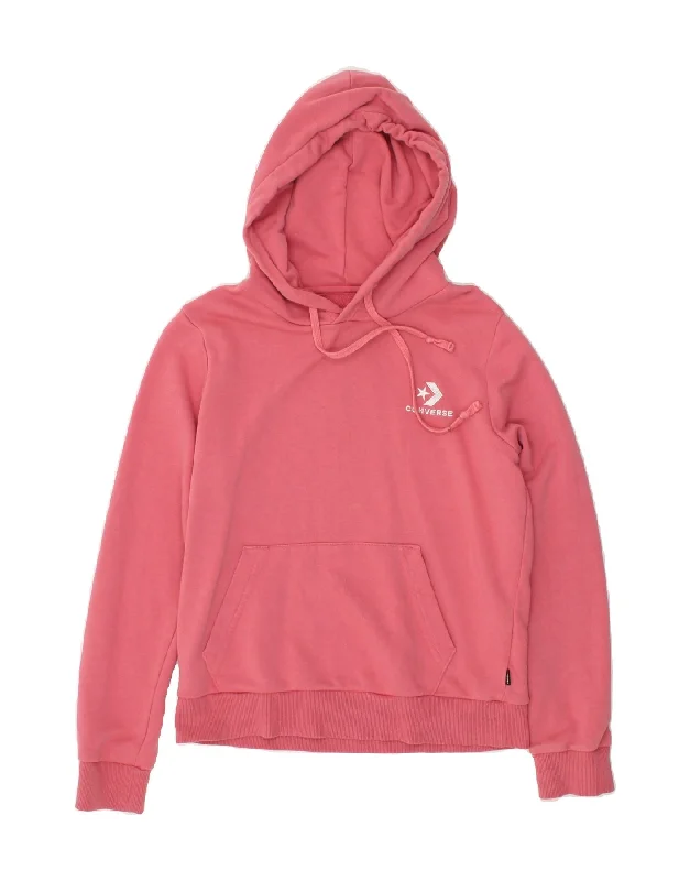 CONVERSE Womens Hoodie Jumper UK 10 Small Pink Cotton Hoodie with Mock Neck Collared Structured