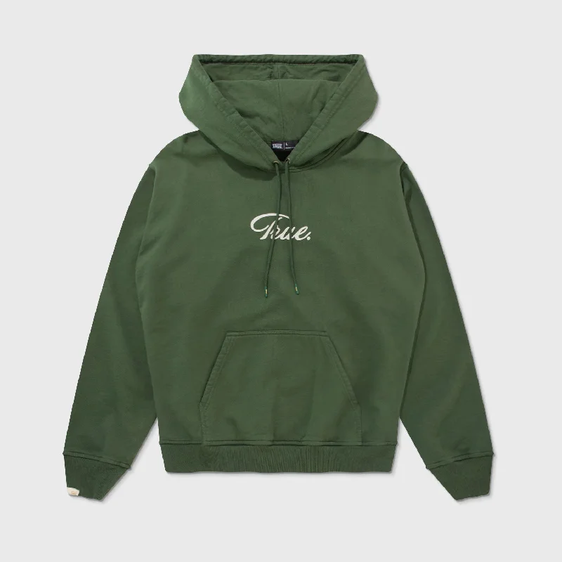 Curvy Logo Hoodie - Military Green Hoodie with Longline Fit Extended Stylish