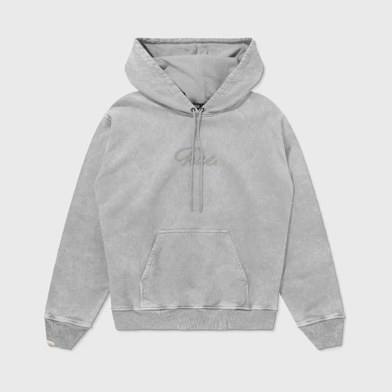 Curvy Logo Washed Hoodie - Grey Hoodie with Puffed Sleeves Voluminous Trendy