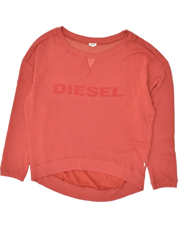 DIESEL Womens Graphic Sweatshirt Jumper UK 18 XL Orange Zip Hoodie Drawstring Kangaroo Pocket