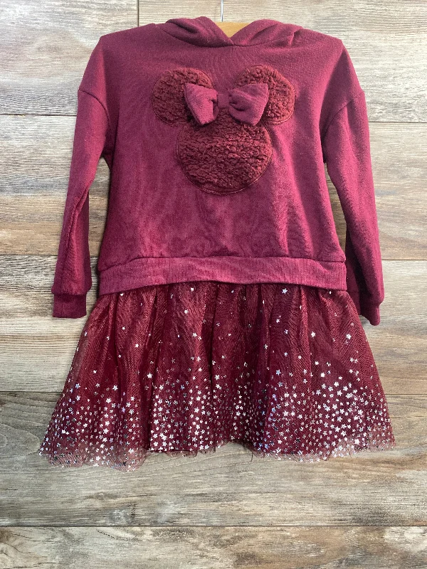 Disney Junior Minnie Mouse Sweatshirt Tulle Dress Burgundy sz 4T Hoodie with Relaxed Fit Easy Casual