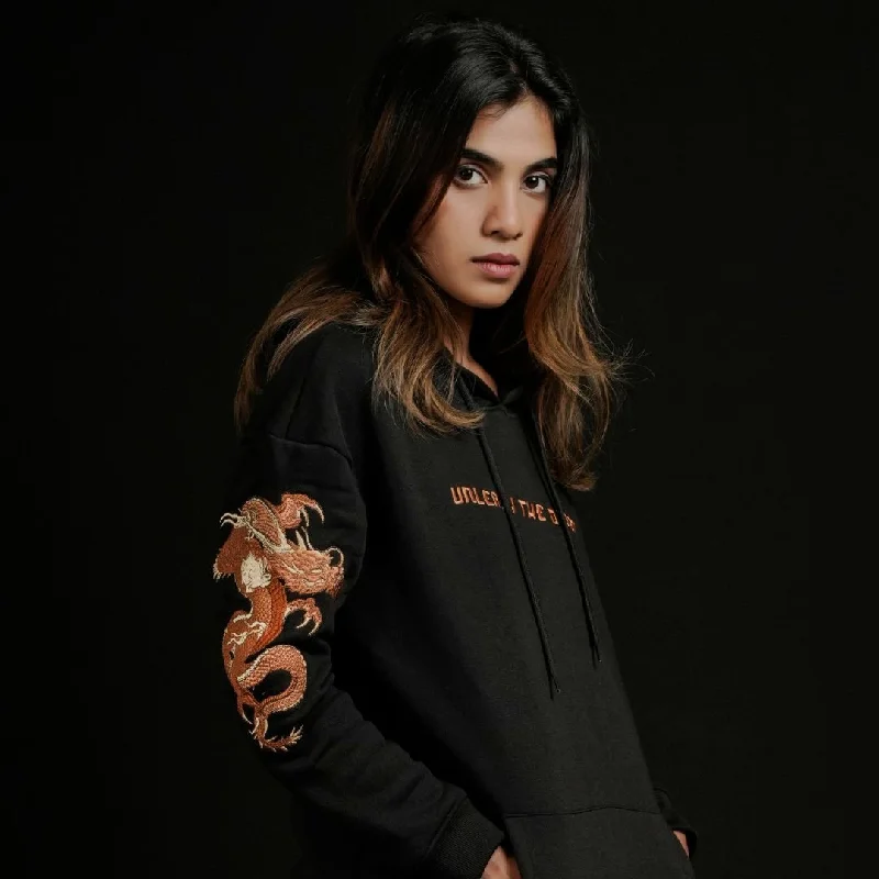 Dragon Hoodie - Embroidered Hoodie with Side Slits Relaxed Casual