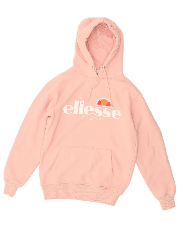 ELLESSE Womens Graphic Hoodie Jumper UK 8 Small  Pink Cotton Hoodie with Pattern Geometric Abstract