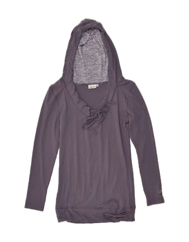 ELLESSE Womens Hoodie Jumper UK 12 Medium Purple Cotton Hoodie with Crew Neck Simple Timeless