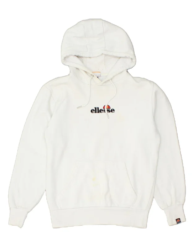 ELLESSE Womens Oversized Hoodie Jumper UK 10 Small White Cotton Hoodie with Exposed Zipper Edgy Industrial