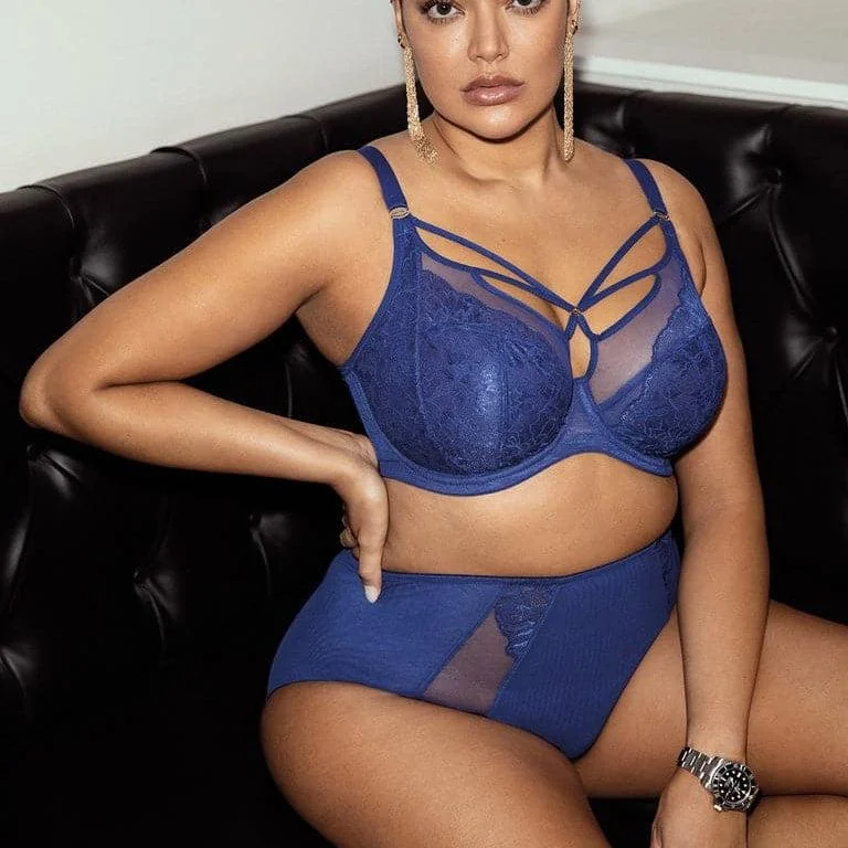 Elomi Brianna UW Plunge Bra in Lapis EL8080 Sexy Lace Bralette