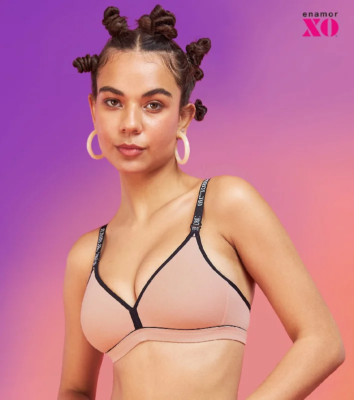 Enamor XO Coral Cloud Non Wired Padded Regular Bra - Lena Elegant Satin Bralette