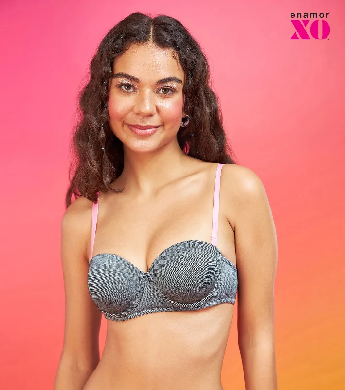 Enamor XO Pin Stripe Navy Wired Padded Strapless Bra - Kimmie Push-Up Wireless Bra