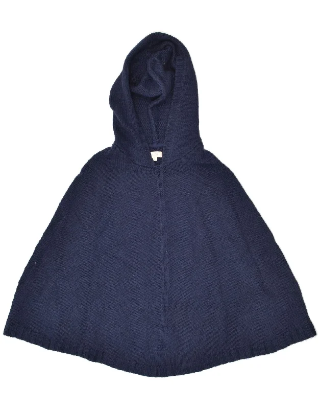 FAT FACE Womens Hooded Poncho Jumper UK 8 Small Navy Blue Cotton Hoodie with Frayed Bohemian Relaxed