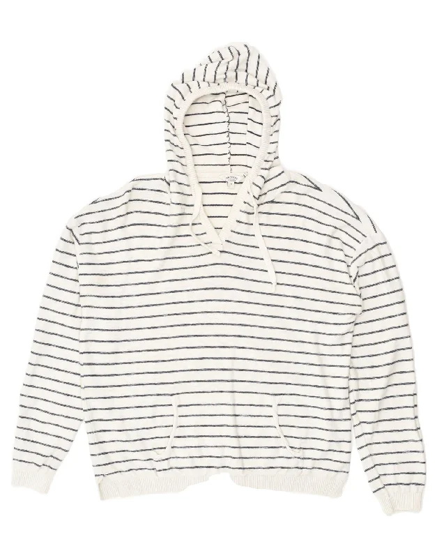 FAT FACE Womens Hoodie Jumper UK 14 Large  White Striped Cotton Oversized Hoodie Comfort Casual