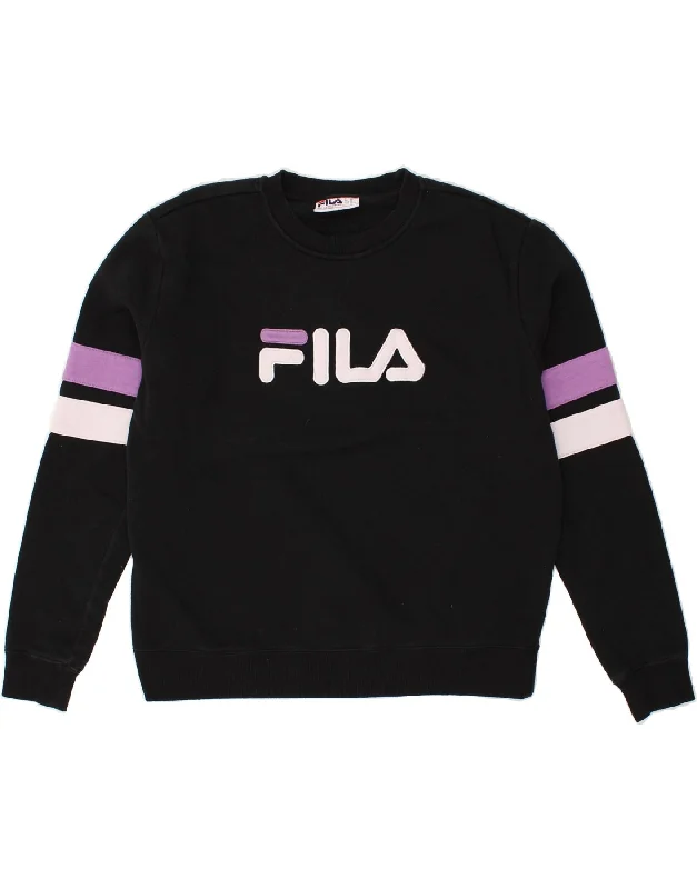 FILA Womens Graphic Sweatshirt Jumper UK 18 XL Black Cotton Hoodie with Crew Neck Simple Timeless