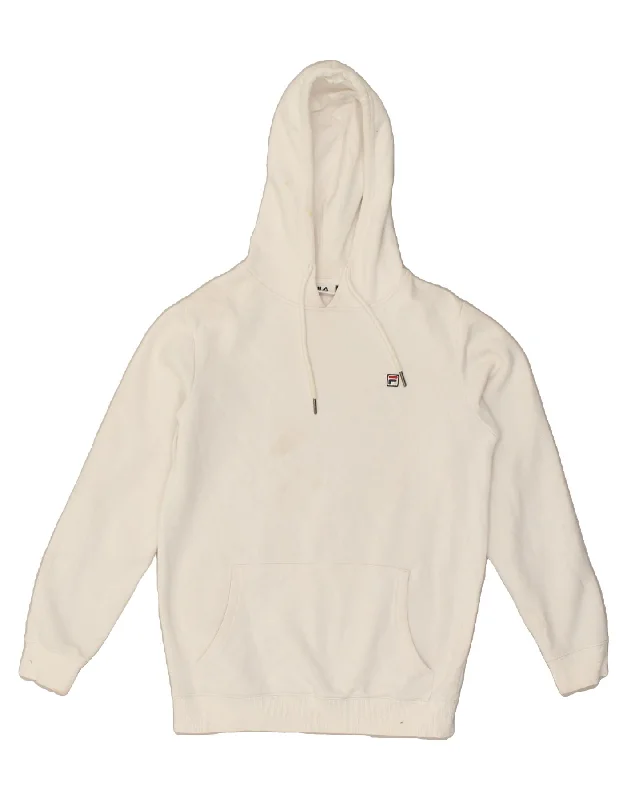 FILA Womens Oversized Hoodie Jumper UK 2 2XS Off White Cotton Hoodie with Zipper Placket Modern Functional