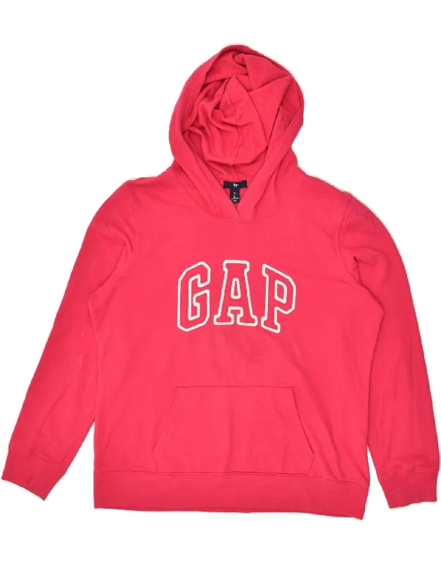 GAP Womens Graphic Hoodie Jumper UK 16 Large Pink Cotton Hoodie with V-Neck Classic Versatile