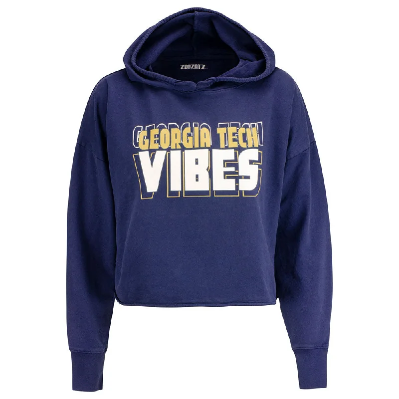 Ladies Georgia Tech French Crop Hood Sweatshirt Hoodie with Rolled Sleeves Casual Relaxed