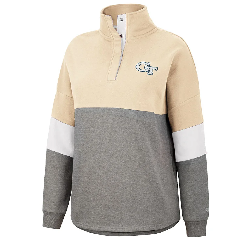 Ladies Georgia Tech Yellow Jackets Magazine Oversize Sweatshirt Hoodie with Rhinestones Sparkly Elegant