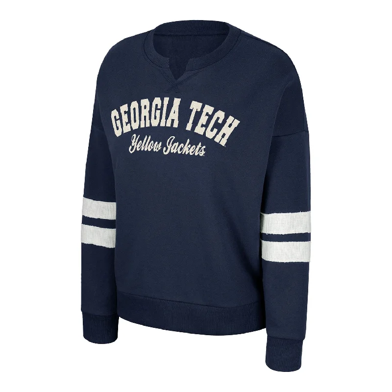 Ladies Georgia Tech Yellow Jackets Perfect Date Gold Crew Sweatshirt Hoodie with Color Block Contrast Stylish