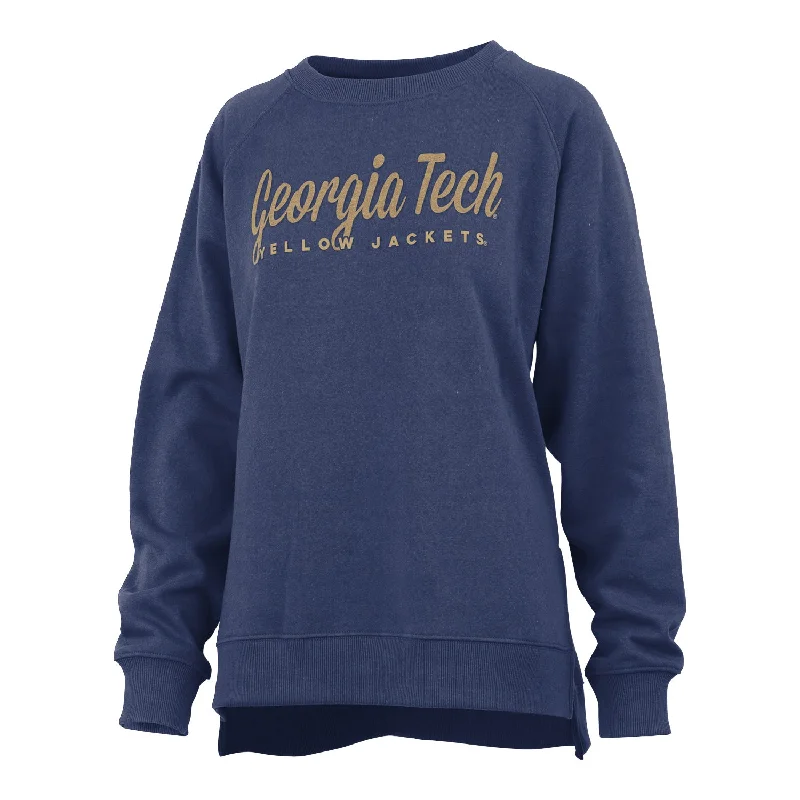 Ladies Georgia Tech Yellow Jackets Abrianna Amore Navy Crew Sweatshirt Hoodie with Oversized Fit Loose Comfortable