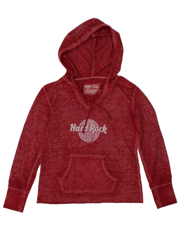 HARD ROCK CAFE Womens Barcelona Graphic Hoodie Jumper UK 10 Small Red Hoodie with Slit Hem Functional Movement