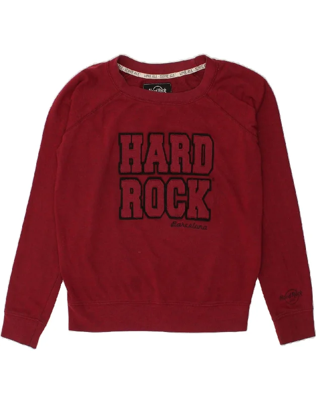 HARD ROCK CAFE Womens Barcelona Graphic Sweatshirt Jumper UK 16 Large Red Hoodie with Fur Luxurious Winter