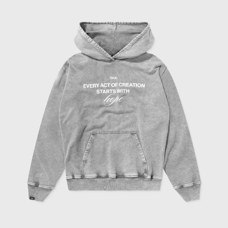 Hope Hoodie - Washed Grey Hoodie with Elastic Waist Stretchable Comfortable