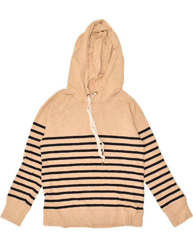 J. CREW Womens Hoodie Jumper UK 6 XS Beige Striped Cotton Hoodie with Snap Buttons Easy Quick