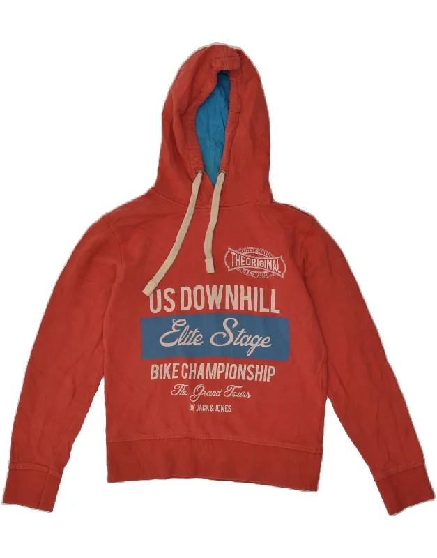 JACK & JONES Womens Graphic Hoodie Jumper UK 10 Small Red Cotton Hoodie with Drawcord Adjustable Secure