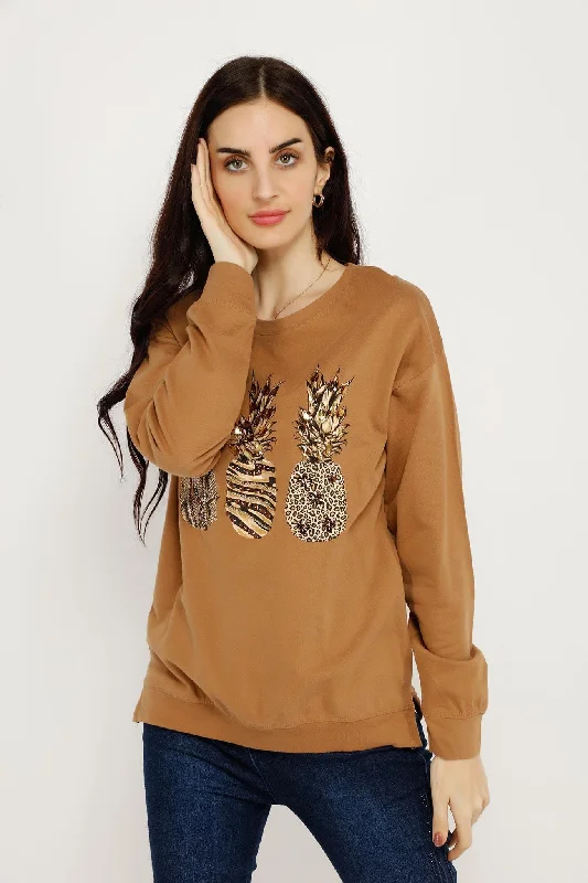 JEWELLED PINEAPPLE SWEATSHIRT  2182AL Hoodie with Elastic Cuffs Stretchable Comfortable