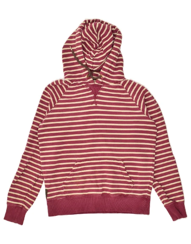 JOULES Womens Hoodie Jumper UK 12 Medium  Burgundy Striped Cotton Hoodie with Reflective Safety Nightwear